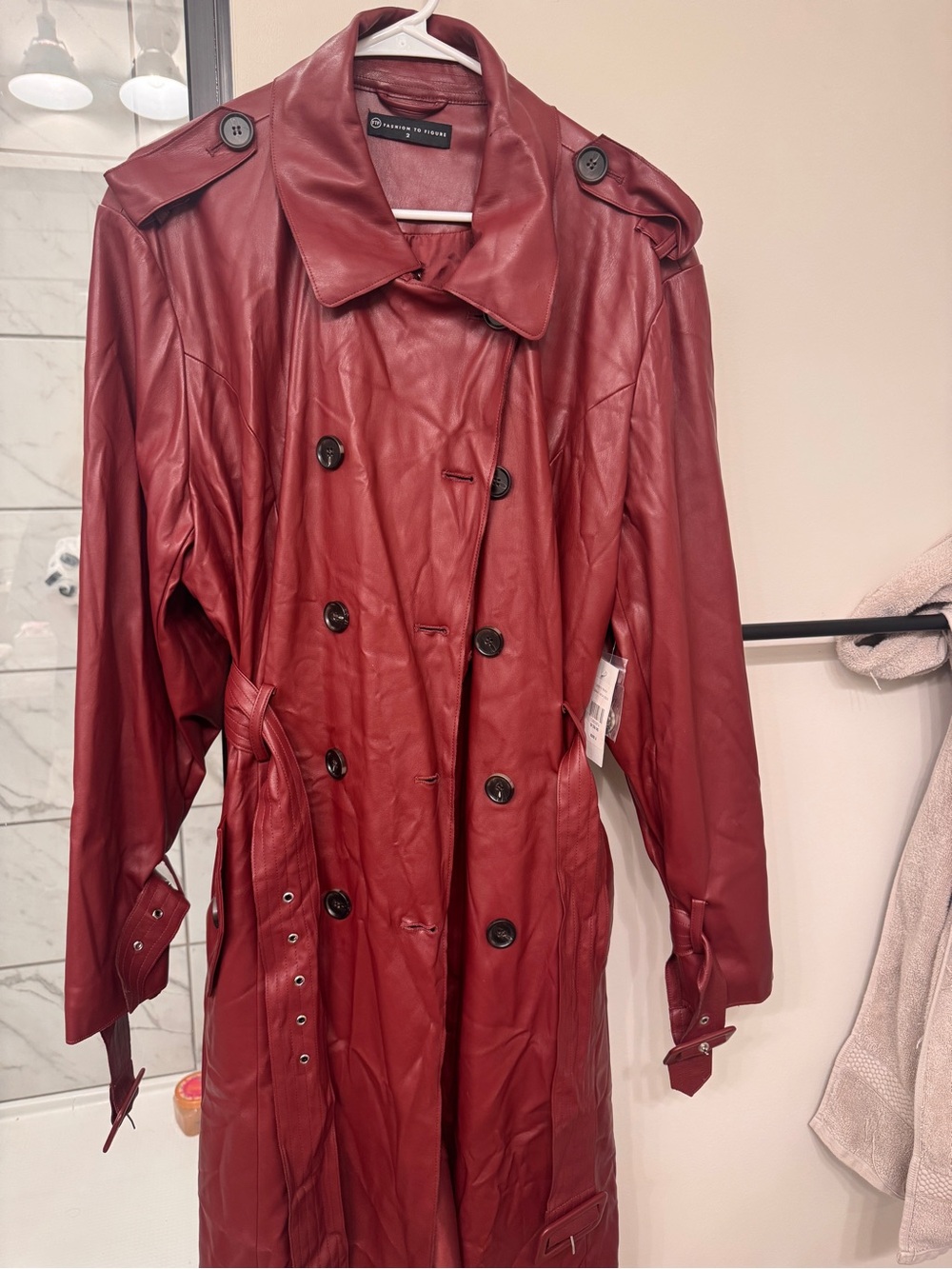 Fashion to Figure Wine Red Leather Trench Coat